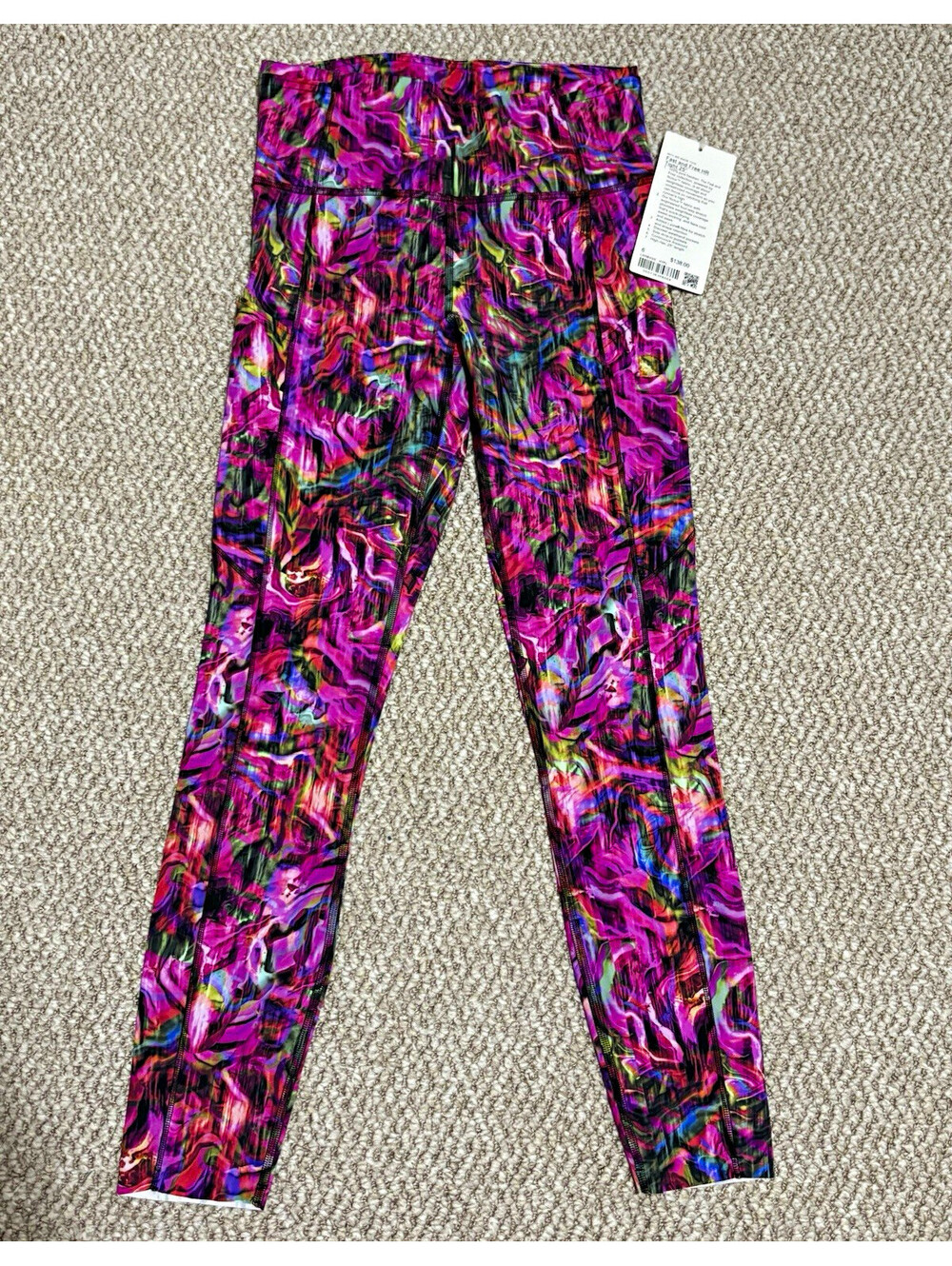 NWT Lululemon Fast and Free HR Tight 25" Size 6 Abstract Multicolor Pockets RARE